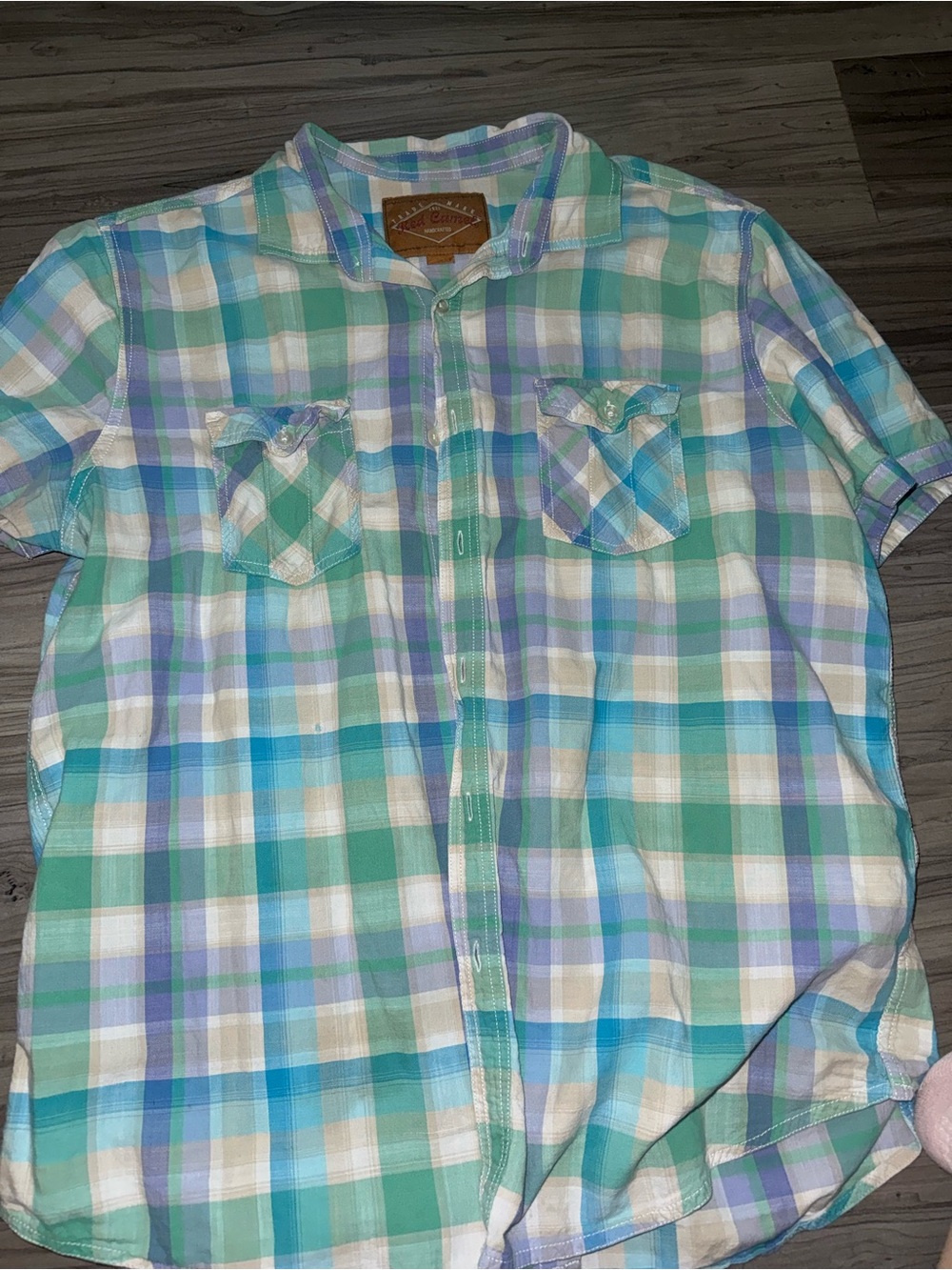 Men's Plaid Short-Sleeve Button-Down Shirt - Green/Blue/White